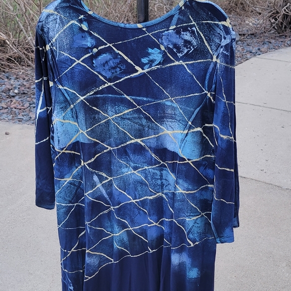 Raffi Navy Multi color screen print quarter sleeve Rayon Dress XL - Picture 7 of 8